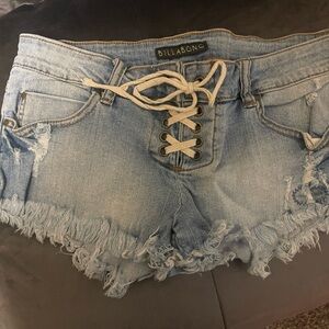 Billabong Lace-Up Light Blue Jean Shorts
